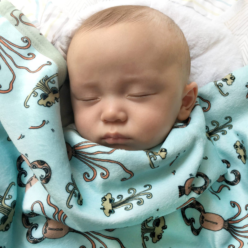 The MoMeMans® Quinn + Quinlan Teddy Bear Sherpa SHH™ Baby Blanket by Monica Escobar Allen