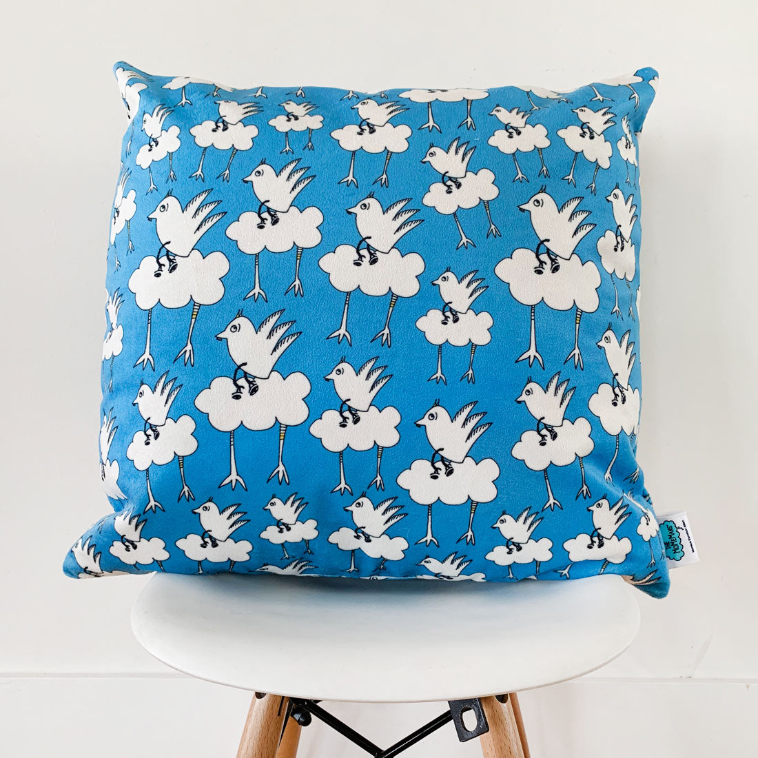 Barbara Blue Super Lux Velveteen Pillow for kids' rooms and playrooms. The MoMeMans® by Monica Escobar Allen.