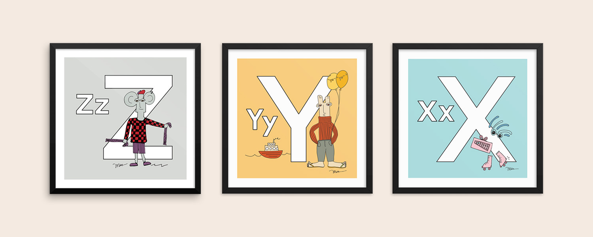 The MoMeMans® ZYX Project Alphabet Art Prints by Monica Escobar Allen