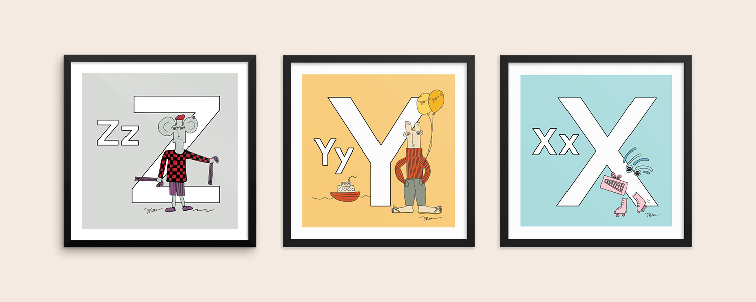 The MoMeMans® ZYX Project Alphabet Art Prints by Monica Escobar Allen
