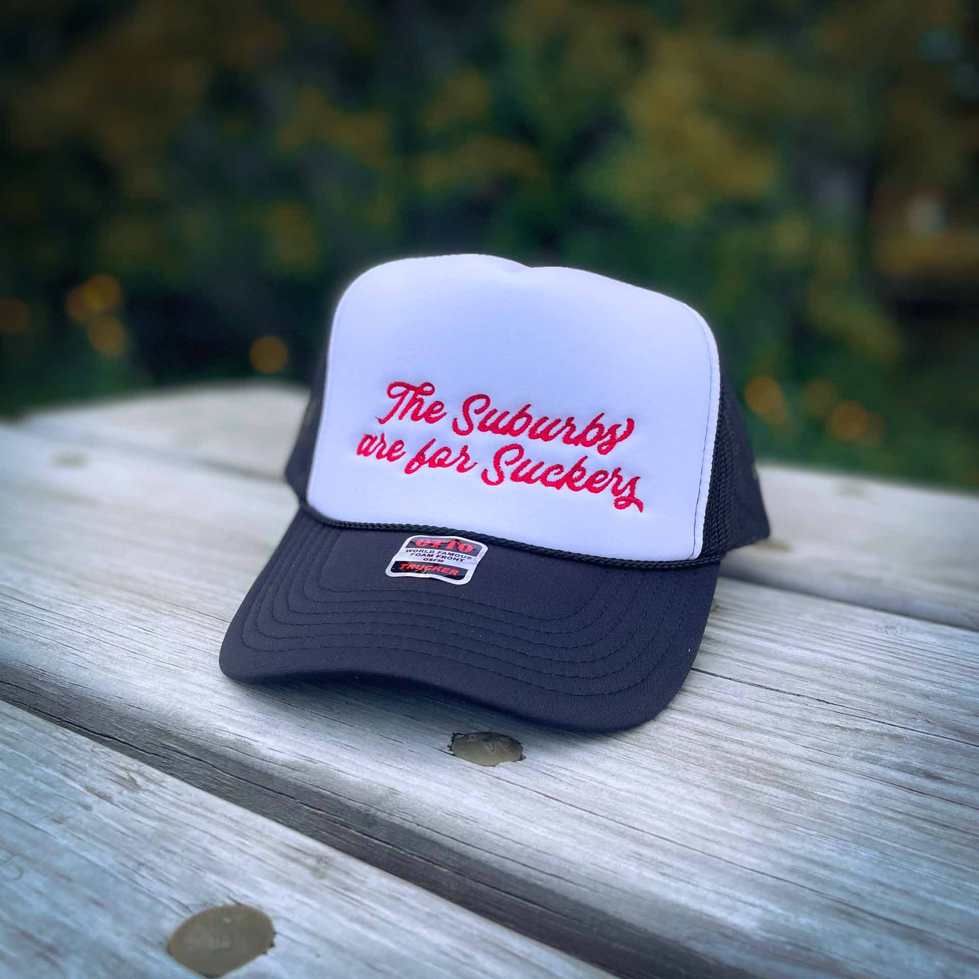 The Suburbs are for Suckers Dad Trucker Hat, Black | themomemans.com