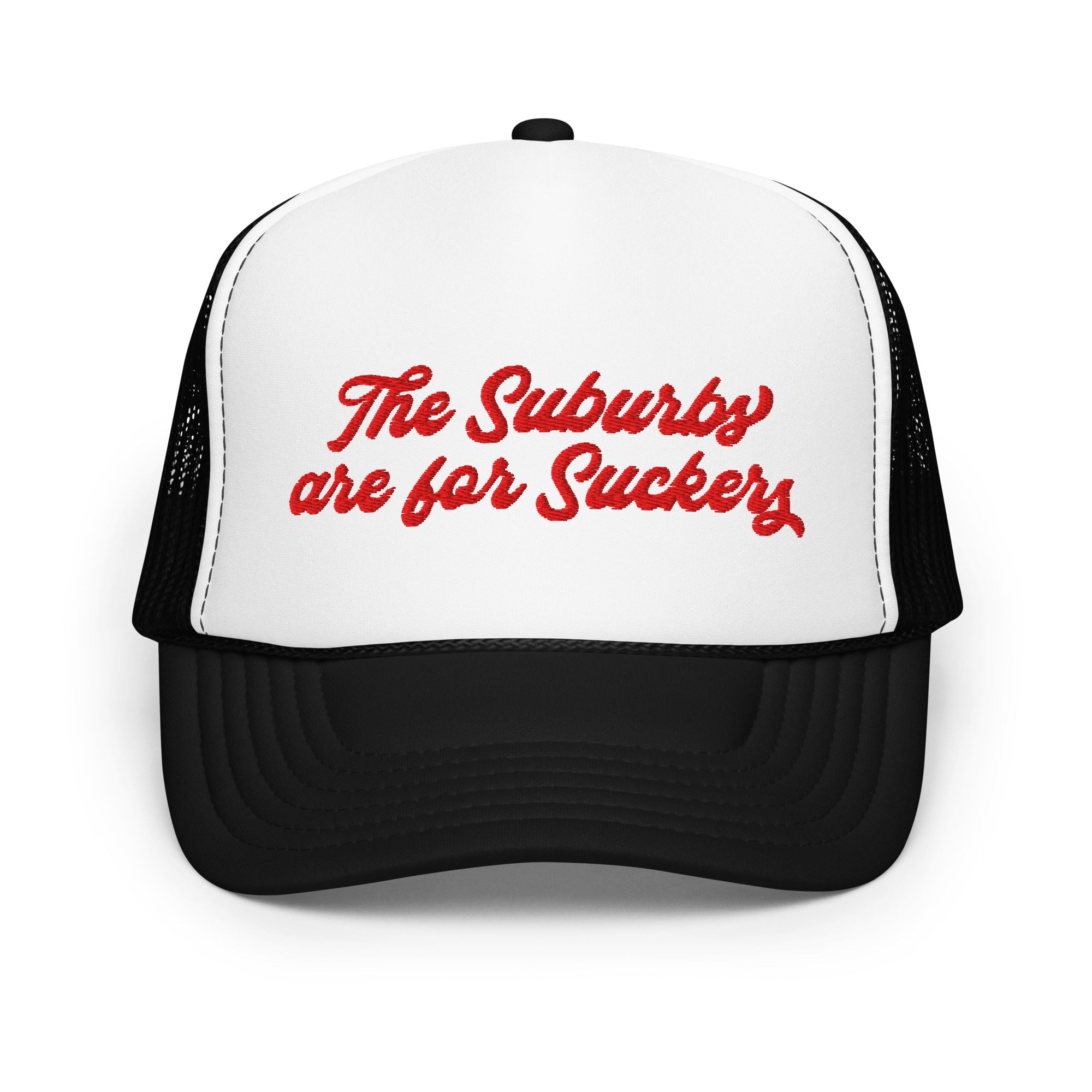 The Suburbs are for Suckers Dad Trucker Hat, Black | themomemans.com