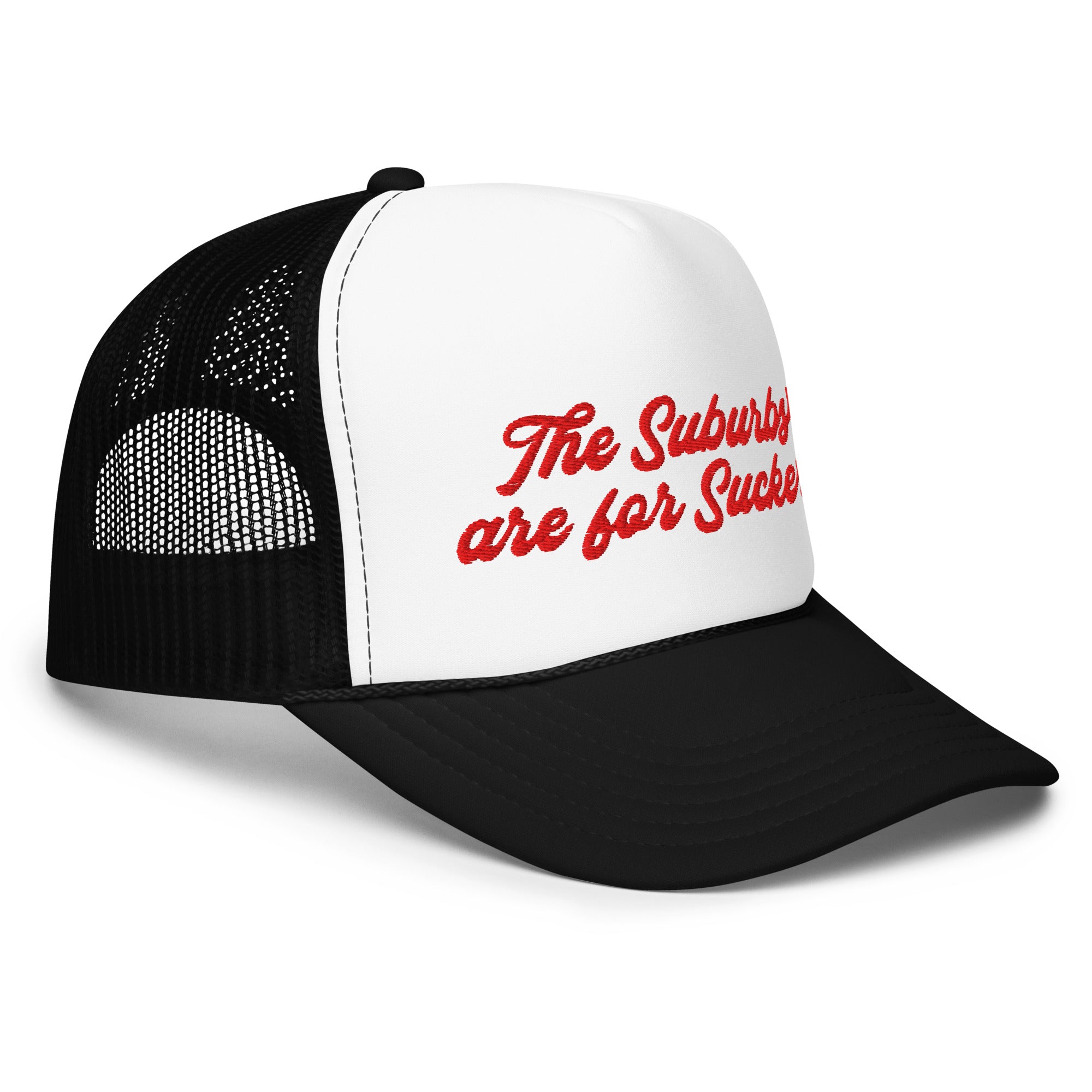 The Suburbs are for Suckers Dad Trucker Hat, Black | themomemans.com