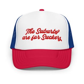 The Suburbs are for Suckers Dad Trucker Hat, Blue | themomemans.com