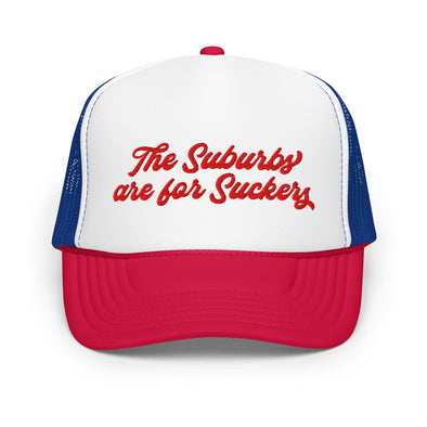 The Suburbs are for Suckers Dad Trucker Hat, Blue | themomemans.com