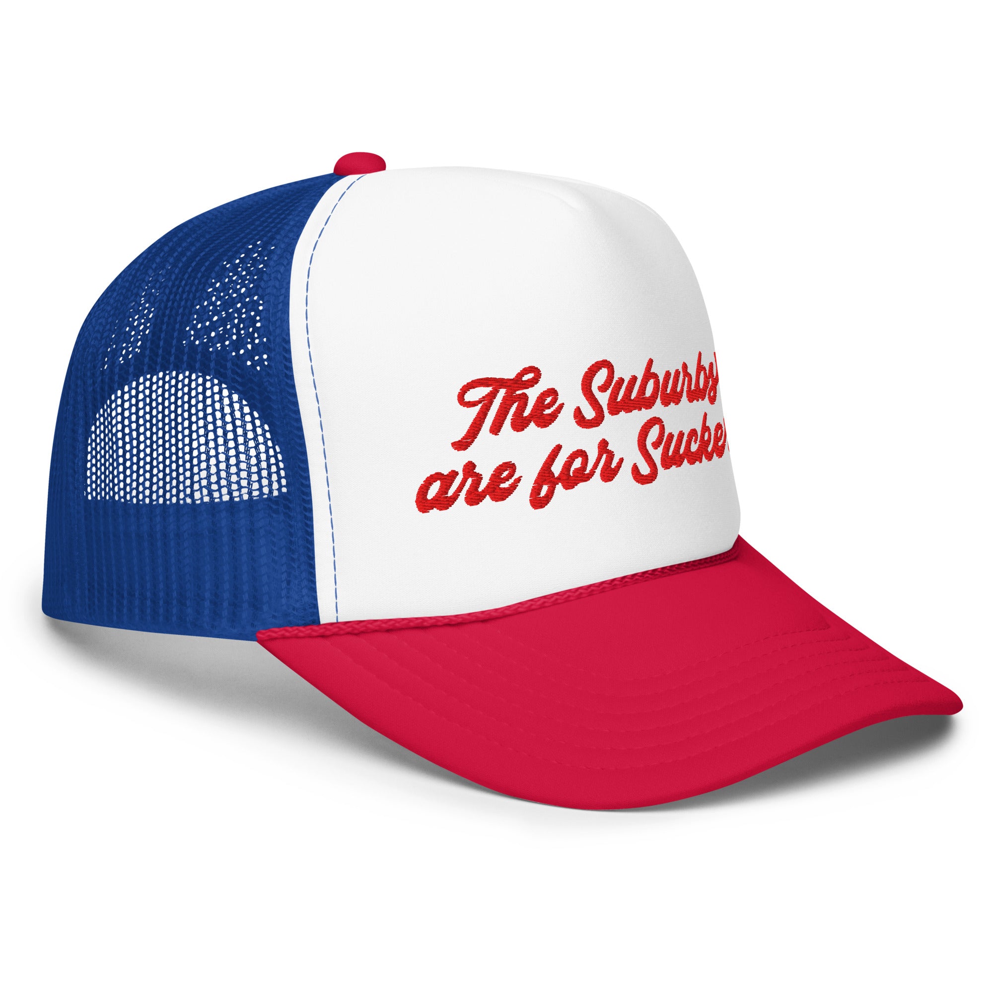The Suburbs are for Suckers Dad Trucker Hat, Blue | themomemans.com