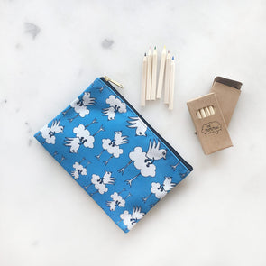 Barbara Birdie Zipper Pouch, 6"x8". The MoMeMans® by Monica Escobar Allen. Brooklyn, NY.