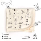 Bots Family Organic Cotton Gender-Neutral Baby Blankets. Eco-friendly Unisex Styles for Hipster Babies. The MoMeMans by Monica Escobar Allen. Brooklyn, NY