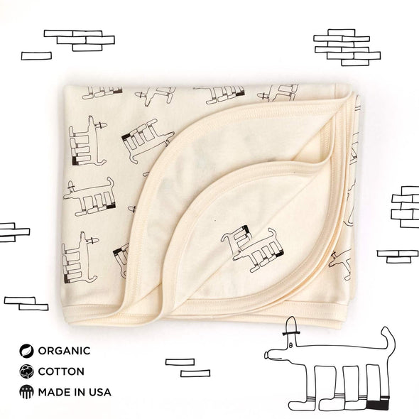 Sherman Organic Cotton Gender-Neutral Baby Blankets. Eco-friendly Unisex Styles for Hipster Babies. The MoMeMans by Monica Escobar Allen. Brooklyn, NY