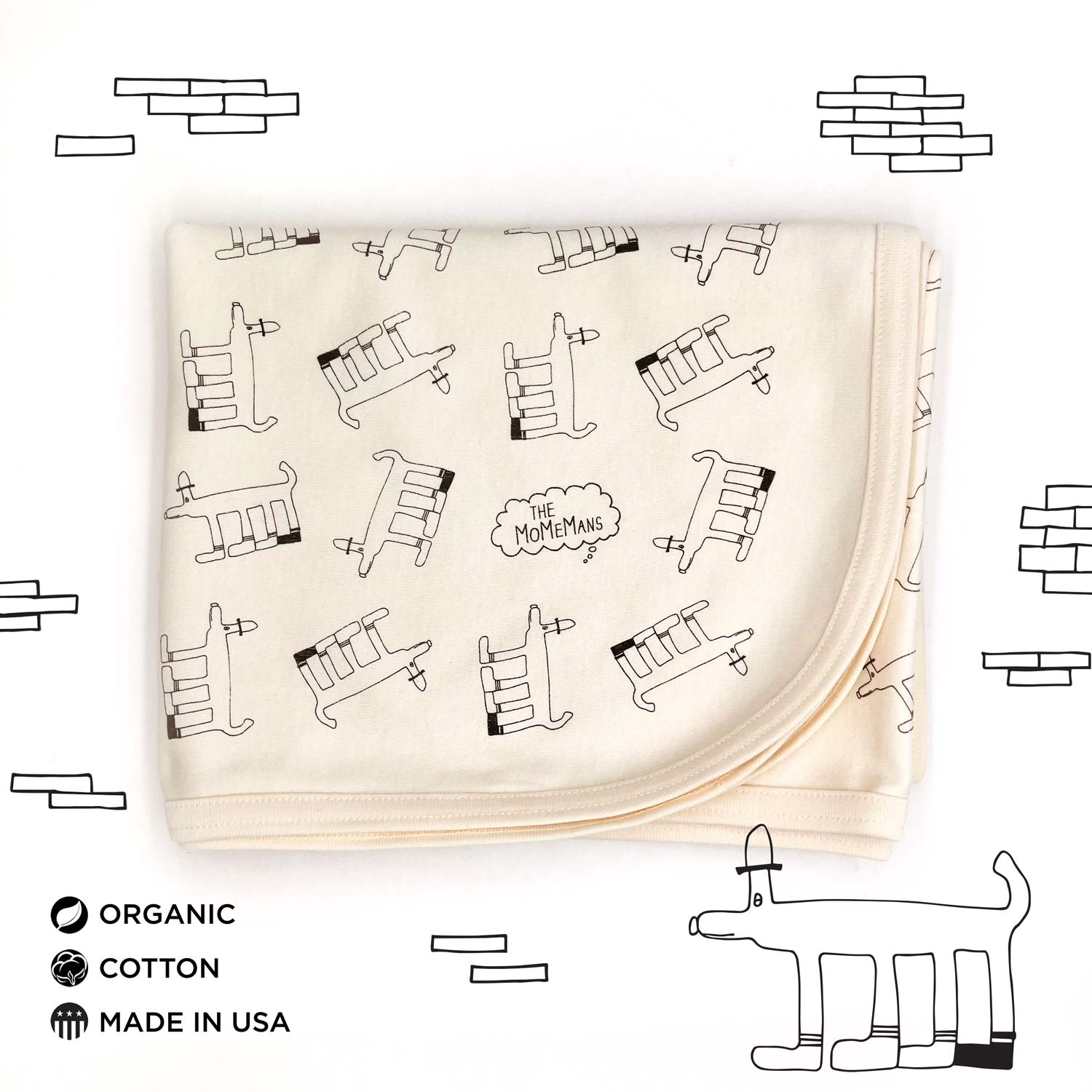 Sherman Organic Cotton Gender-Neutral Baby Blankets. Eco-friendly Unisex Styles for Hipster Babies. The MoMeMans by Monica Escobar Allen. Brooklyn, NY