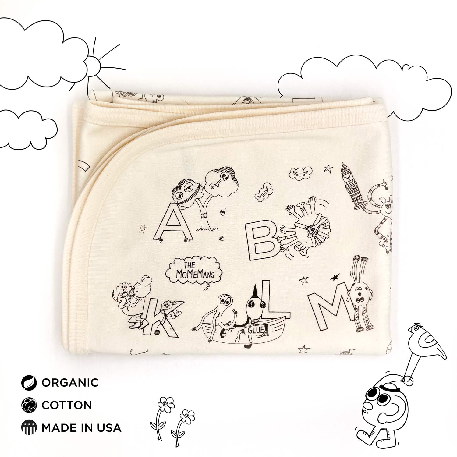 ZYX Project Organic Cotton Gender-Neutral Baby Blankets. Eco-friendly Unisex Styles for Hipster Babies. The MoMeMans by Monica Escobar Allen. Brooklyn, NY