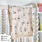 Bots Family Organic Cotton Gender-Neutral Baby Blankets. Eco-friendly Unisex Styles for Hipster Babies. The MoMeMans by Monica Escobar Allen. Brooklyn, NY