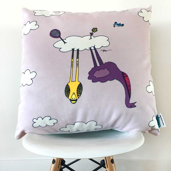 The MoMeMans® The Cloud Birds Velveteen Pillow Case Lavender by Monica Escobar Allen