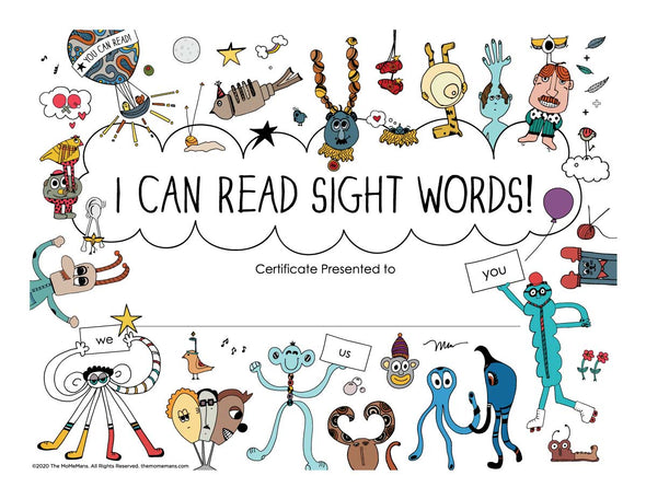 I Can Read Sight Words! Certificate. The MoMeMans® by Monica Escobar Allen