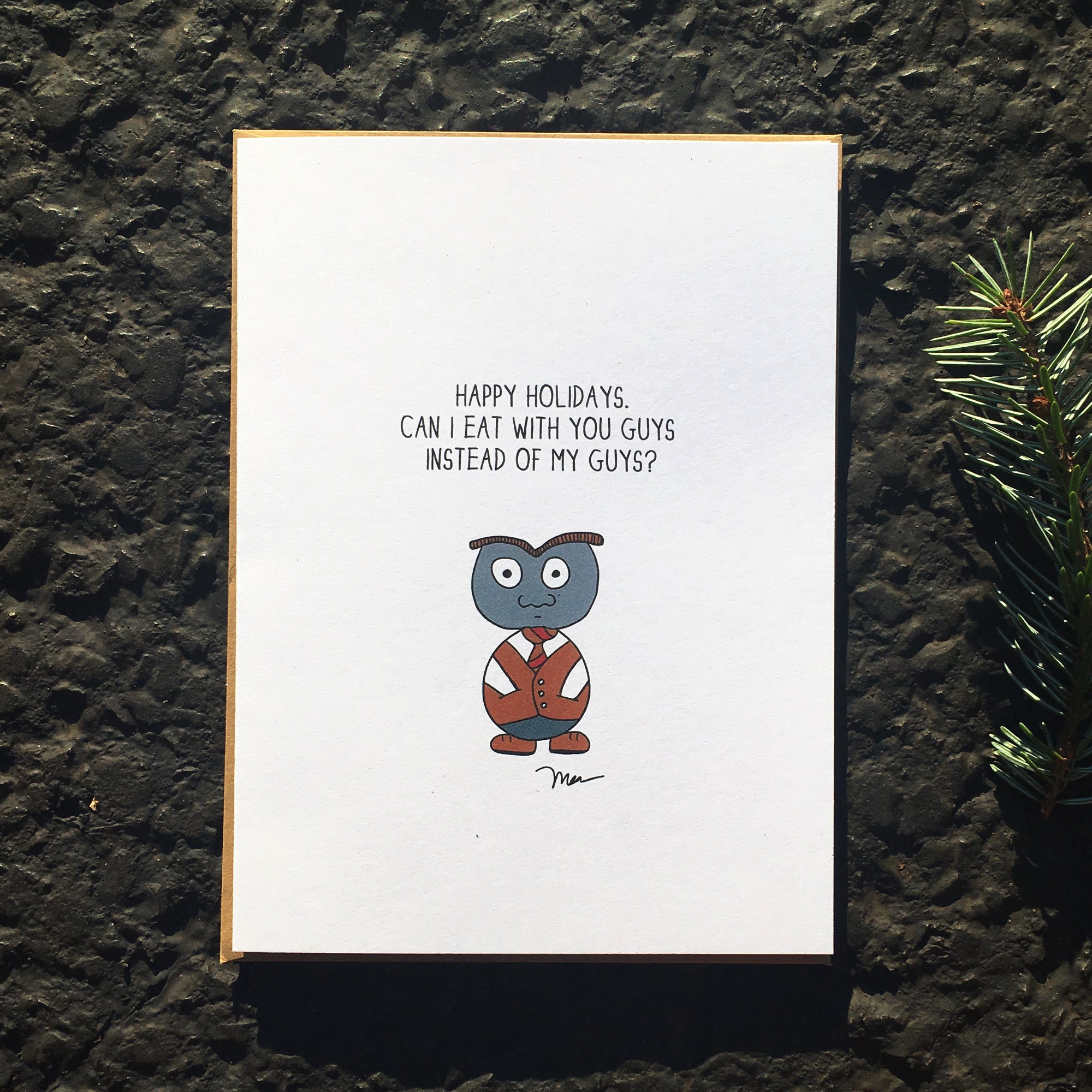 Eat with You Guys Holiday Card from The MoMeMans™ by Monica Escobar Allen.