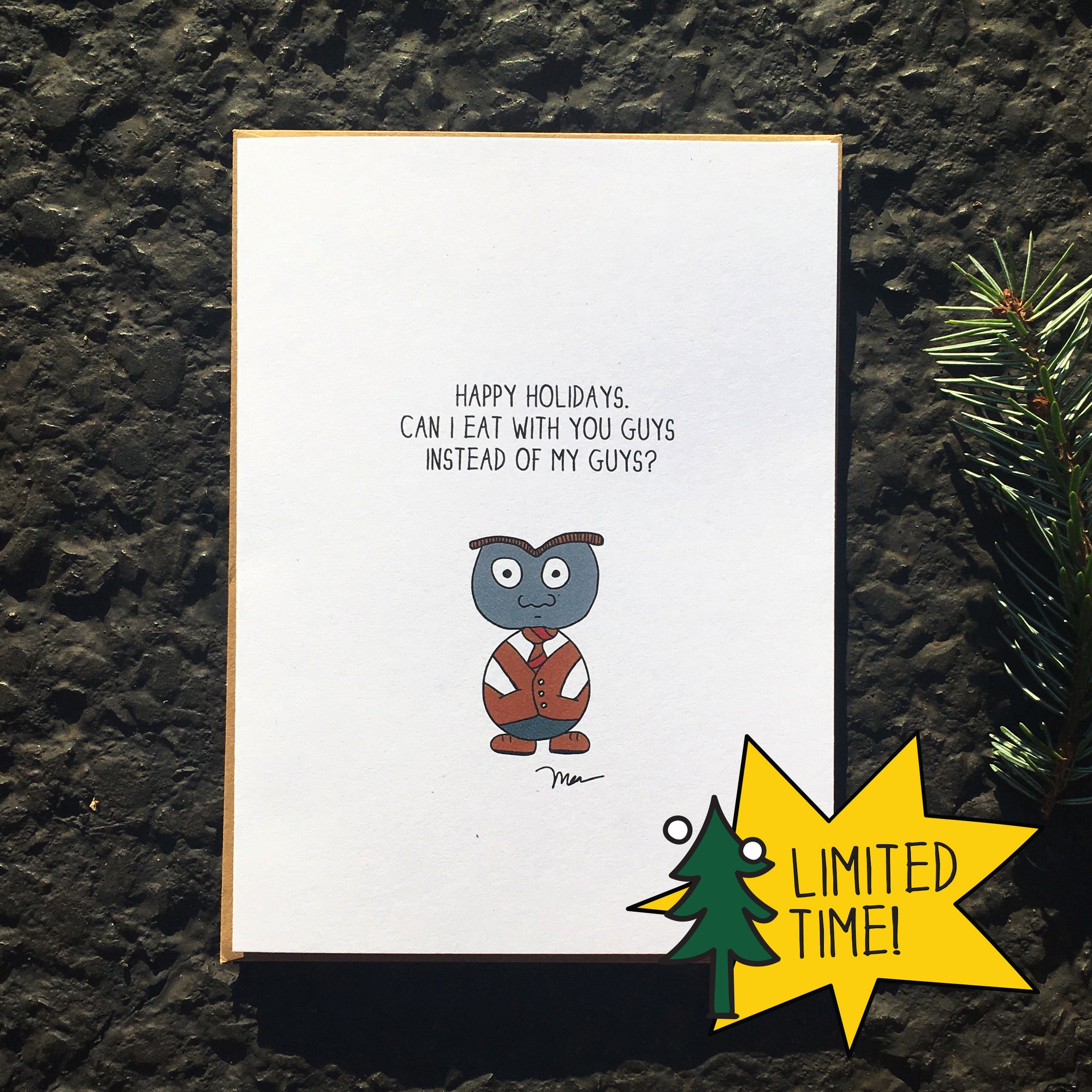 Eat with You Guys Holiday Card from The MoMeMans™ by Monica Escobar Allen.