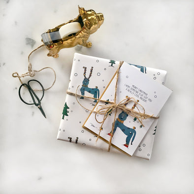 The MoMeMans® Reggie Holidays Gift Wrap by Monica Escobar Allen
