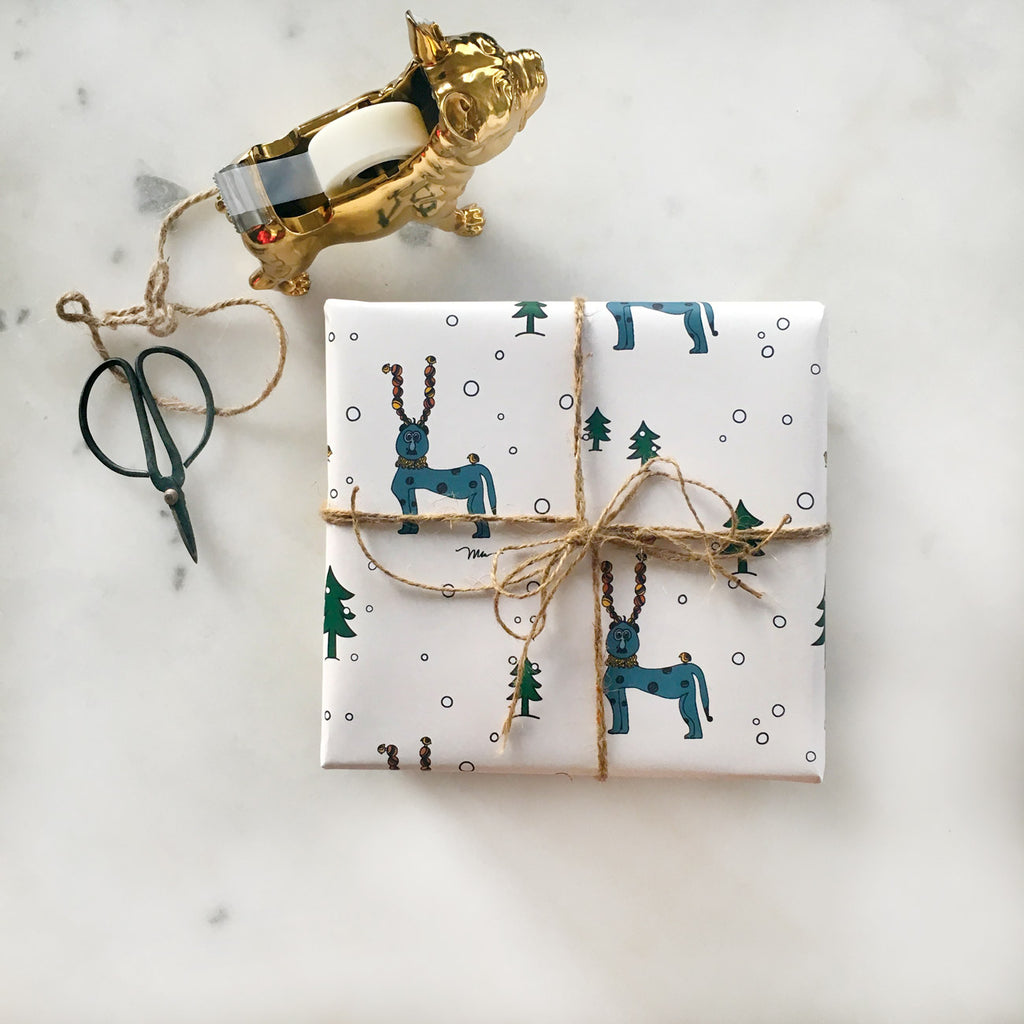 The MoMeMans® Reggie Holidays Gift Wrap by Monica Escobar Allen