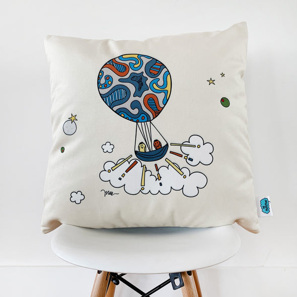 Olinda + Omar Velveteen Pillow for kid's rooms and playrooms. For play time, story time, music time and fun times. The MoMeMans® by Monica Escobar Allen.