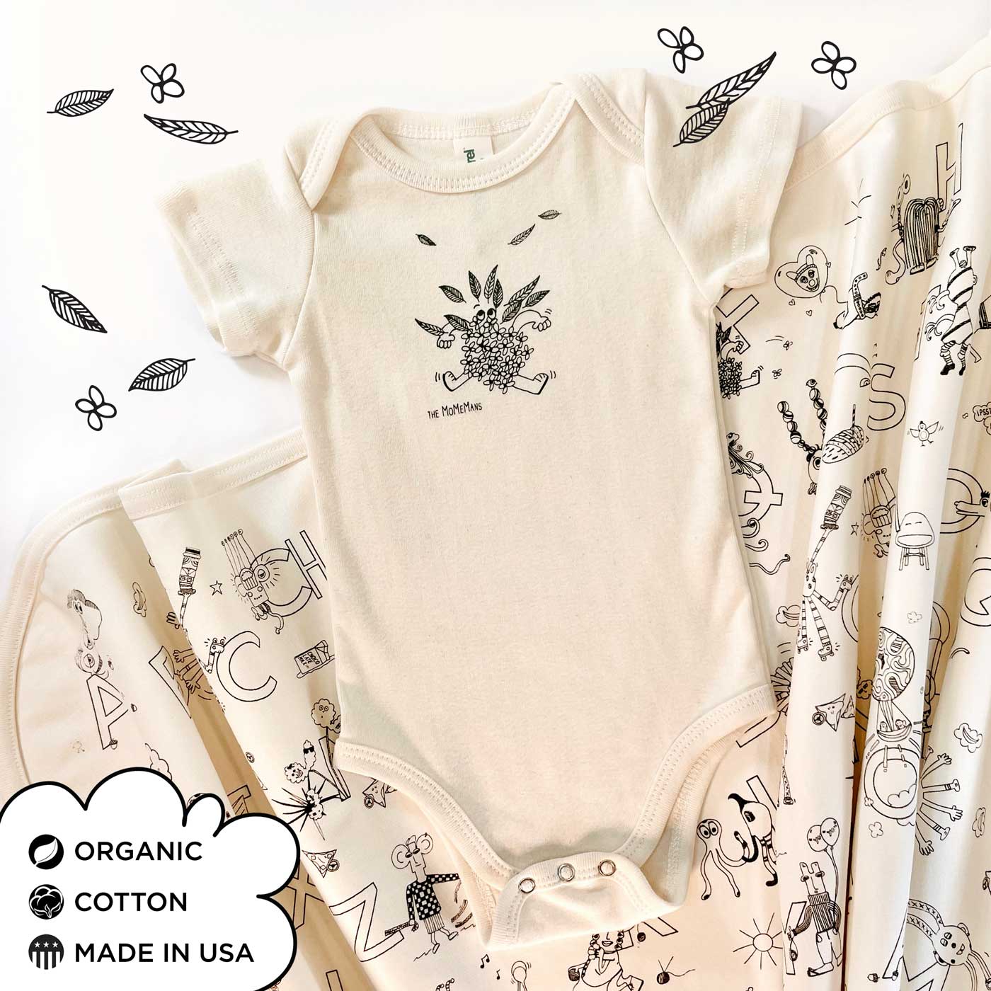 Organic Cotton Onesie + Blanket New Baby Gift Sets. Fancy Franny Onesie + ZYX Project Blanket. Eco-friendly Unisex Styles for Hipster Babies. The MoMeMans by Monica Escobar Allen. Brooklyn, NY