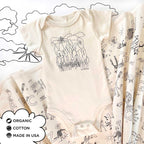 Organic Cotton Onesie + Blanket New Baby Gift Sets. Hello Forest Onesie + ZYX Project Blanket. Eco-friendly Unisex Styles for Hipster Babies. The MoMeMans by Monica Escobar Allen. Brooklyn, NY