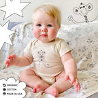 Organic Cotton Onesie + Blanket New Baby Gift Sets. Hayhay Onesie + ZYX Project Blanket. Eco-friendly Unisex Styles for Hipster Babies. The MoMeMans by Monica Escobar Allen. Brooklyn, NY