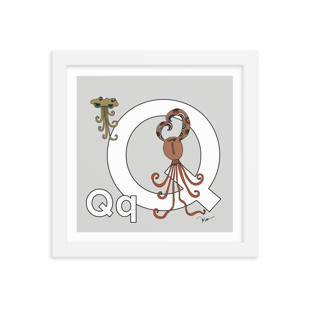Letter Q Print. The MoMeMans® Nursery and Kid's Room Alphabet Wall Art by Monica Escobar Allen.