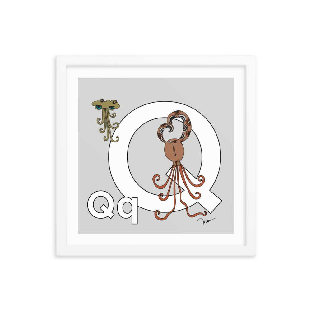 Letter Q Print. The MoMeMans® Nursery and Kid's Room Alphabet Wall Art by Monica Escobar Allen.