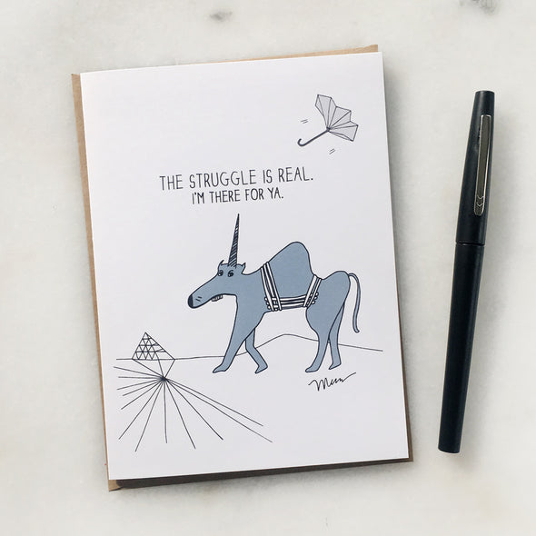 The Struggle is Real Greeting Card. New Baby Gift Set for New Parents, not the Baby. The MoMeMans by Monica Escobar Allen. Brooklyn, NY