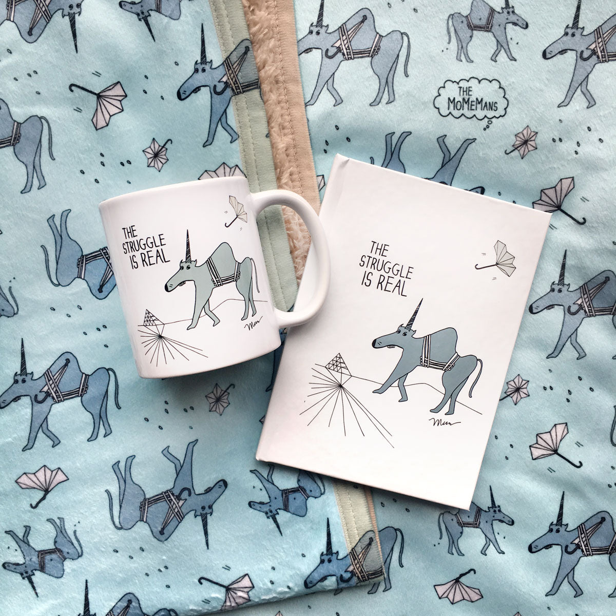 The Struggle is Real Mug and Journal. The MoMeMans® by Monica Escobar Allen.