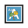 The Letter A Print. 10x10 in. Blue. Black frame. Nursery and Kid's Room Alphabet Prints from The MoMeMans. Inspired by the ZYX Project: Alliterative Alphabet Adventures complete with Valuable Life Lessons for babies and tots—but really written for grown-ups.