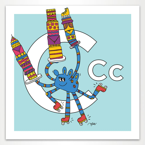 Letter C Art Print, Aqua, featuring Camila. For Nursery Rooms, Kids Rooms and Playrooms.
