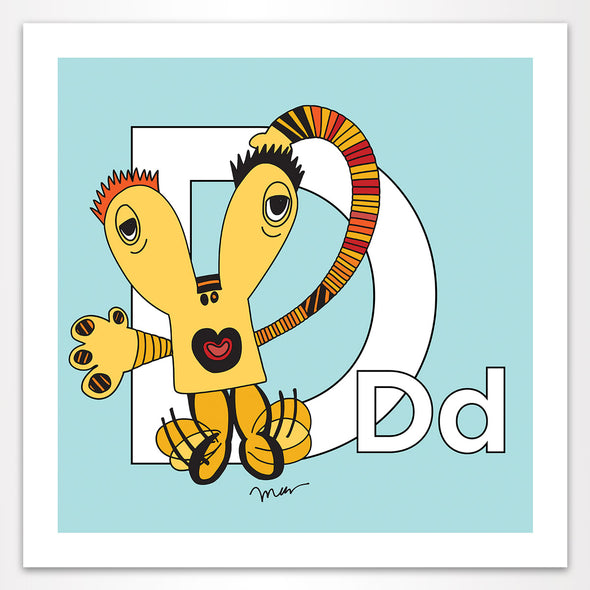 Letter D Art Print, Aqua, featuring Dee + Dancipants. For Nursery Rooms, Kids Rooms and Playrooms.