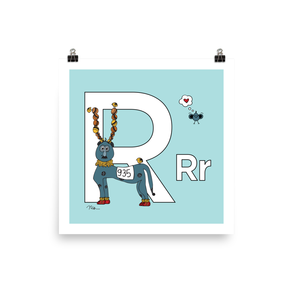 Letter R Print. The MoMeMans® Nursery and Kid's Room Alphabet Wall Art by Monica Escobar Allen.