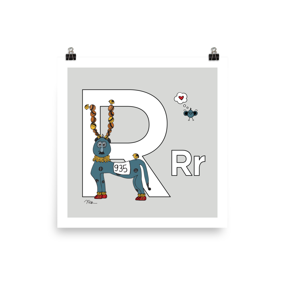 Letter R Print. The MoMeMans® Nursery and Kid's Room Alphabet Wall Art by Monica Escobar Allen.