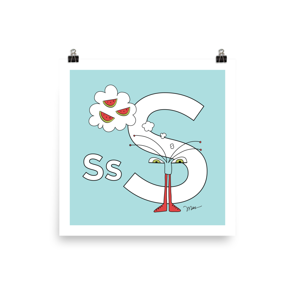 The MoMeMans® Nursery and Kid's Room Letter S Print by Monica Escobar Allen