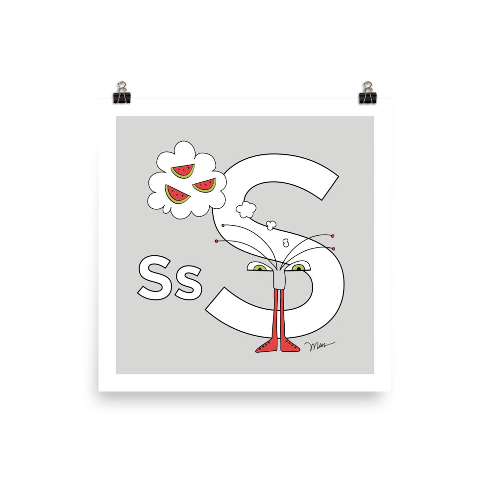 The MoMeMans® Nursery and Kid's Room Letter S Print by Monica Escobar Allen