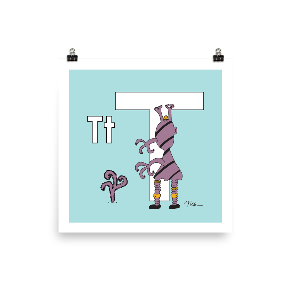 Letter T Print. The MoMeMans® Nursery and Kid's Room Alphabet Wall Art by Monica Escobar Allen