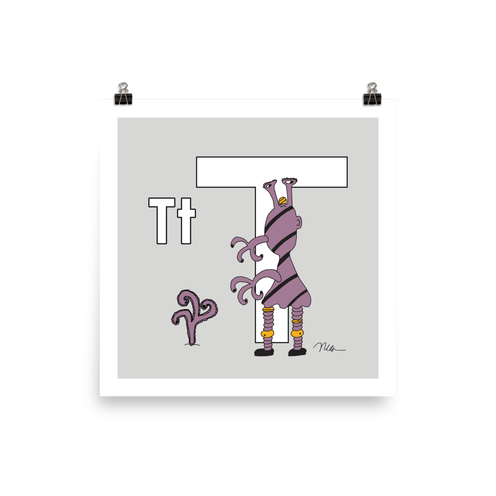 Letter T Print. The MoMeMans® Nursery and Kid's Room Alphabet Wall Art by Monica Escobar Allen