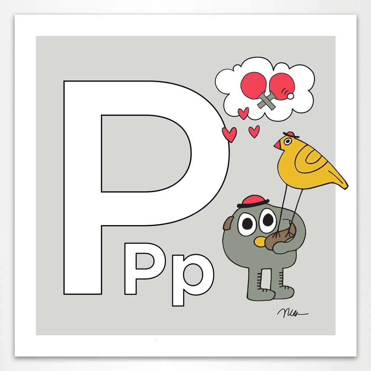Letter P Print. The MoMeMans® Nursery and Kid's Room Alphabet Wall Art by Monica Escobar Allen.