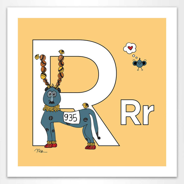 Letter R Print. The MoMeMans® Nursery and Kid's Room Alphabet Wall Art by Monica Escobar Allen.