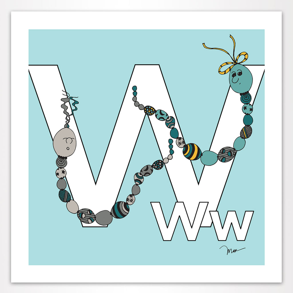 The MoMeMans® Nursery and Kid's Room Letter W Print by Monica Escobar Allen. For all the wonderful friends with names that start with W.