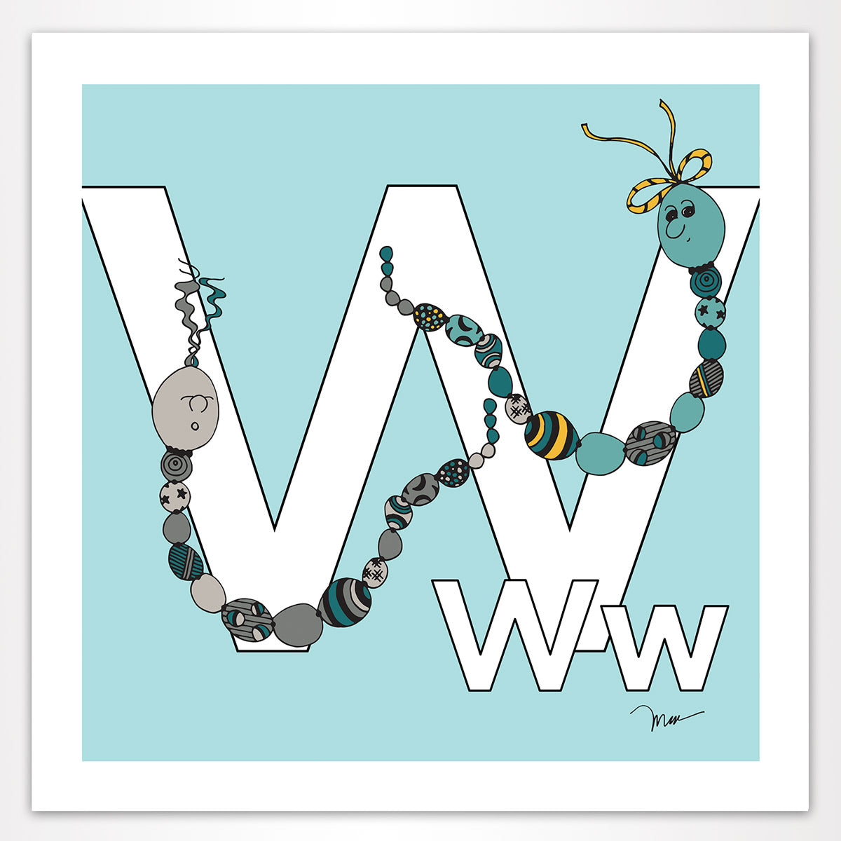 The MoMeMans® Nursery and Kid's Room Letter W Print by Monica Escobar Allen. For all the wonderful friends with names that start with W.