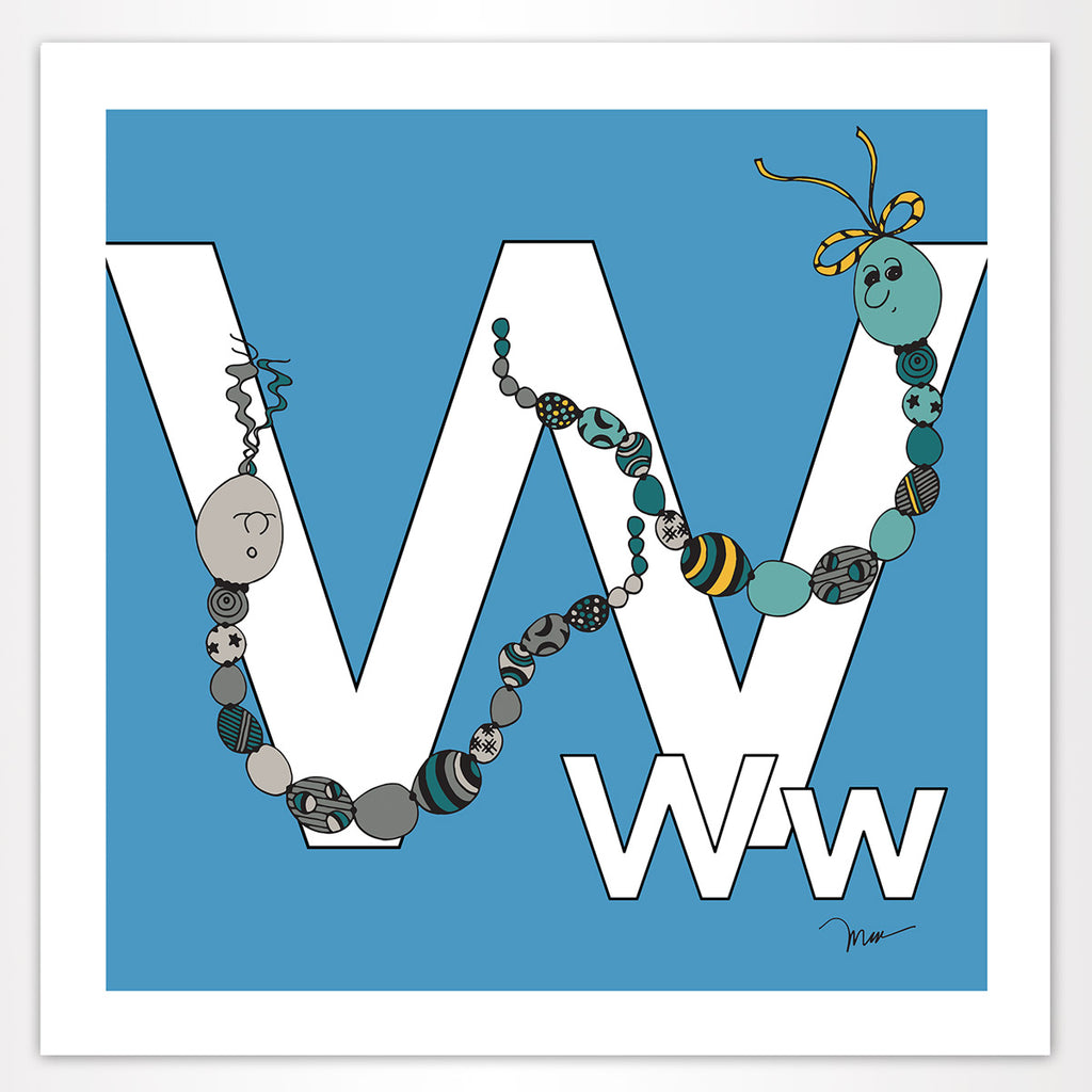 The MoMeMans® Nursery and Kid's Room Letter W Print by Monica Escobar Allen. For all the wonderful friends with names that start with W.