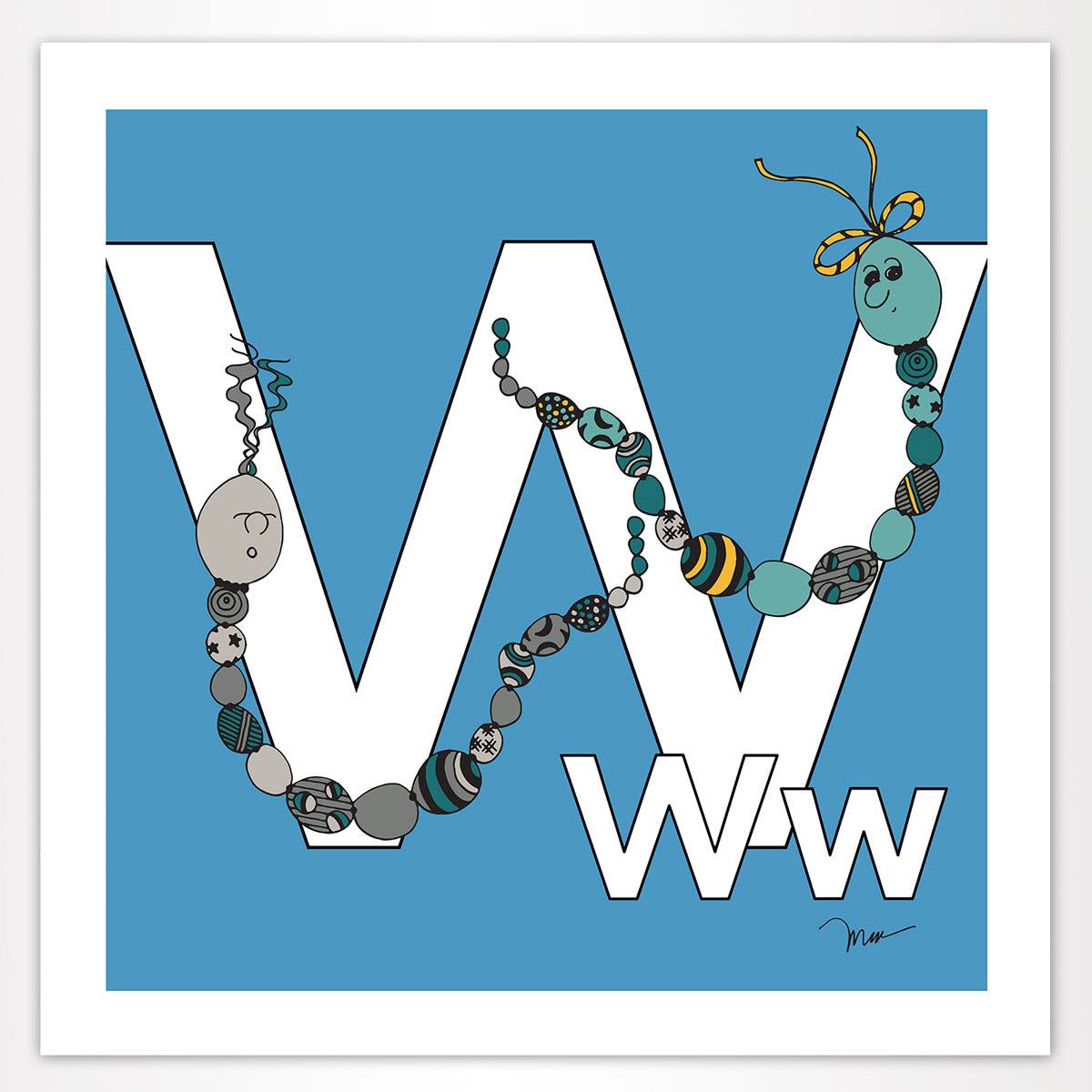 The MoMeMans® Nursery and Kid's Room Letter W Print by Monica Escobar Allen. For all the wonderful friends with names that start with W.