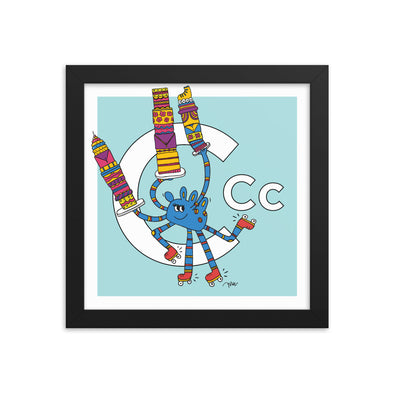 Letter C Art Print, 10x10 Framed, Aqua, featuring Camila. For Nursery Rooms, Kids Rooms and Playrooms.