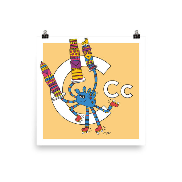 Letter C Art Print, Banana, featuring Camila. For Nursery Rooms, Kids Rooms and Playrooms.