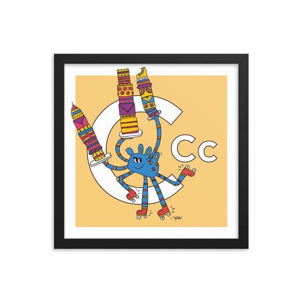 Letter C Art Print, 14x14 Framed, Banana, featuring Camila. For Nursery Rooms, Kids Rooms and Playrooms.