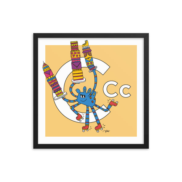 Letter C Art Print, 18x18 Framed, Banana, featuring Camila. For Nursery Rooms, Kids Rooms and Playrooms.