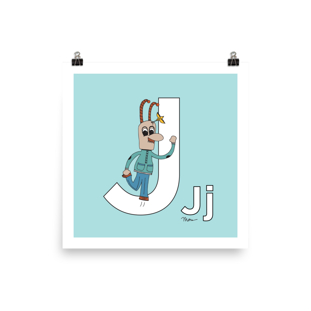 The MoMeMans® Nursery and Kid's Room Letter J Print by Monica Escobar Allen. For all the jokesters with names that start with J.